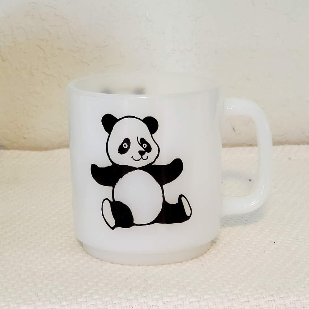 Vintage Milk Glass Panda Coffee Mug
